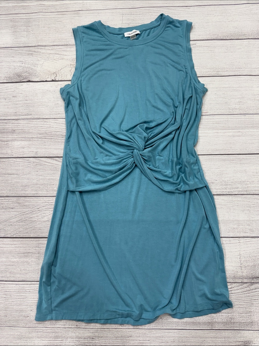 Calvin Klein Blue Twist Front Sleeveless Sheath Dress Size 12